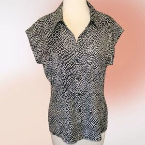 RAFAELLA Black White‎ Button Front Blouse L NWOT